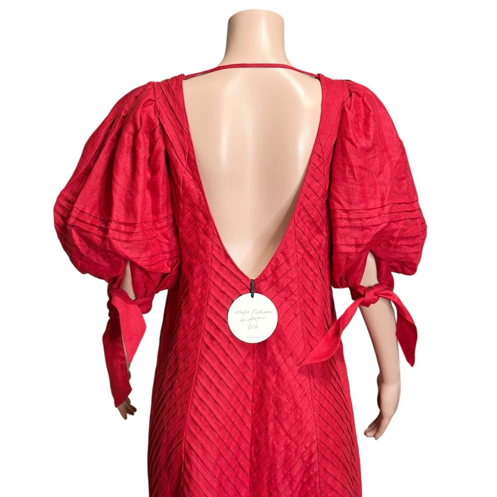 ODET Cherie Chevron Mumu Linen Dress, Red, Medium - Picture 13 of 14